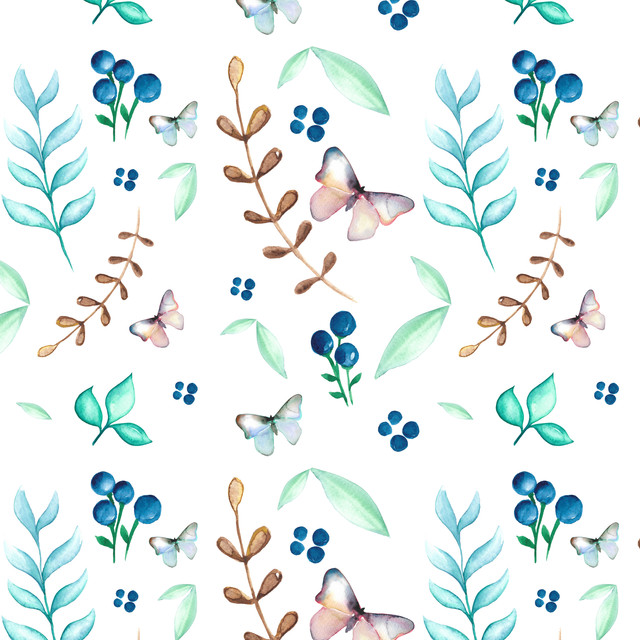 Textilposter Blaubeeren I Aquarell I white