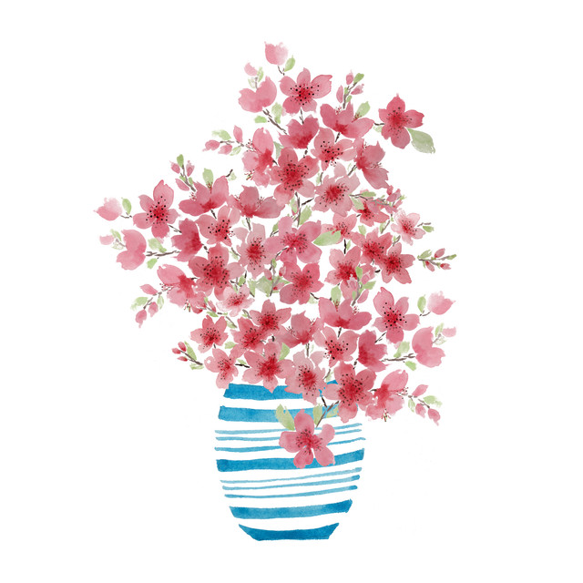 Kissen Vase mit Kirschblüten