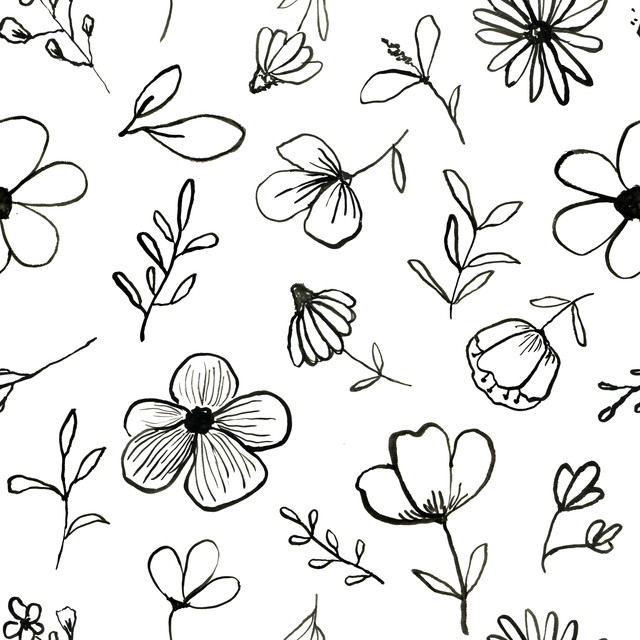 Textilposter Black And White Florals