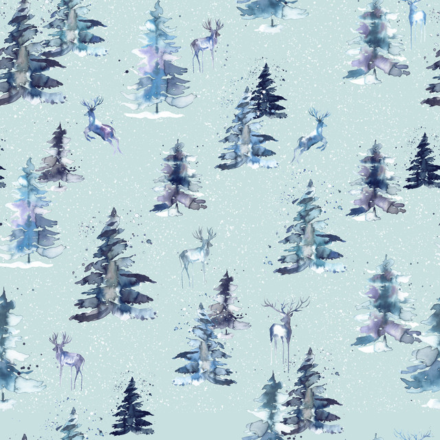 Kissen Winter Deers Forest Blue Snow