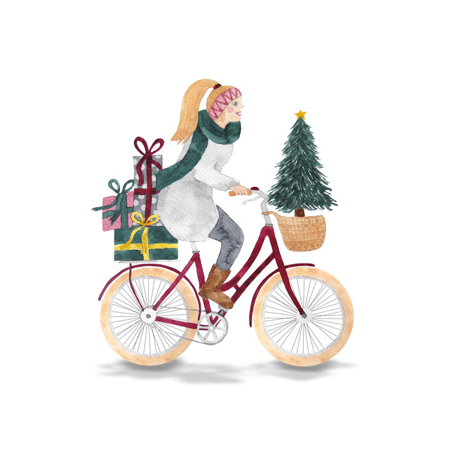 Servietten Cycling Christmas Lady