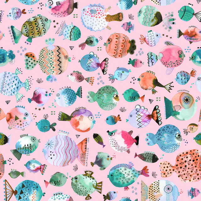 Textilposter Ocean Puffer Fishes Pink