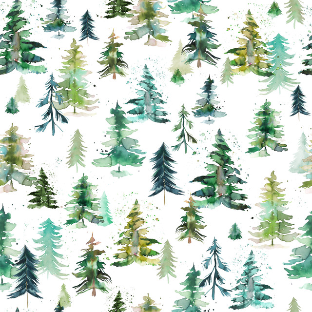 TextilposterWatercolor pines and spruces