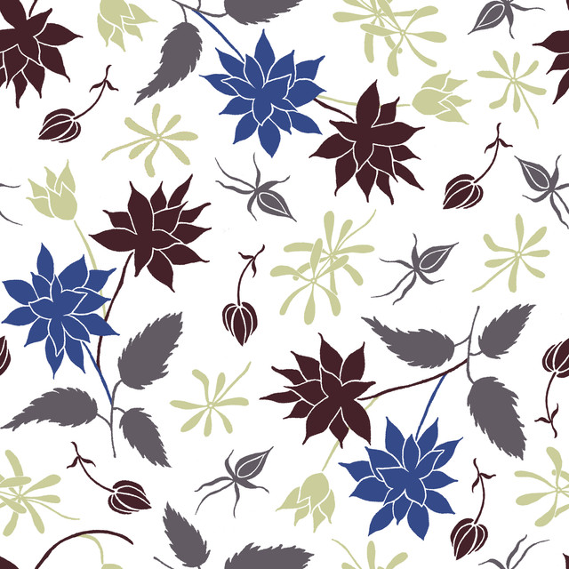 Kissen Blüten und Blätter blau