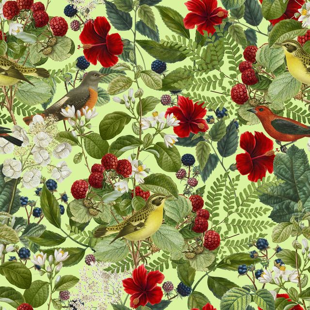 Textilposter Birds And Berries II
