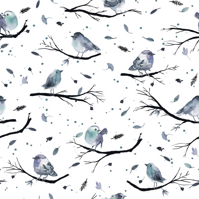 Textilposter Winter Bird Branches White