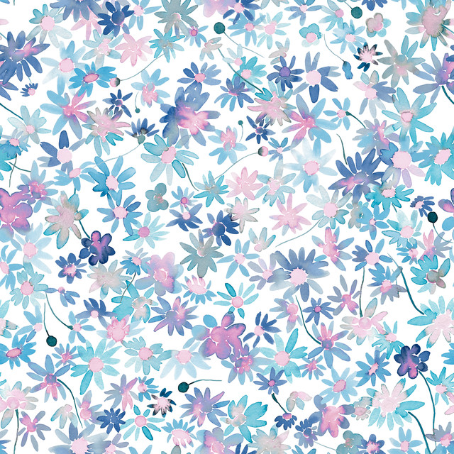 Textilposter Floral Daisies Lilac Soft Blue