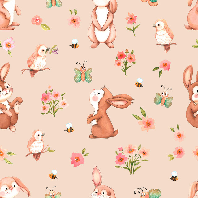 Flächenvorhang Hello Spring Rabbits Rosa