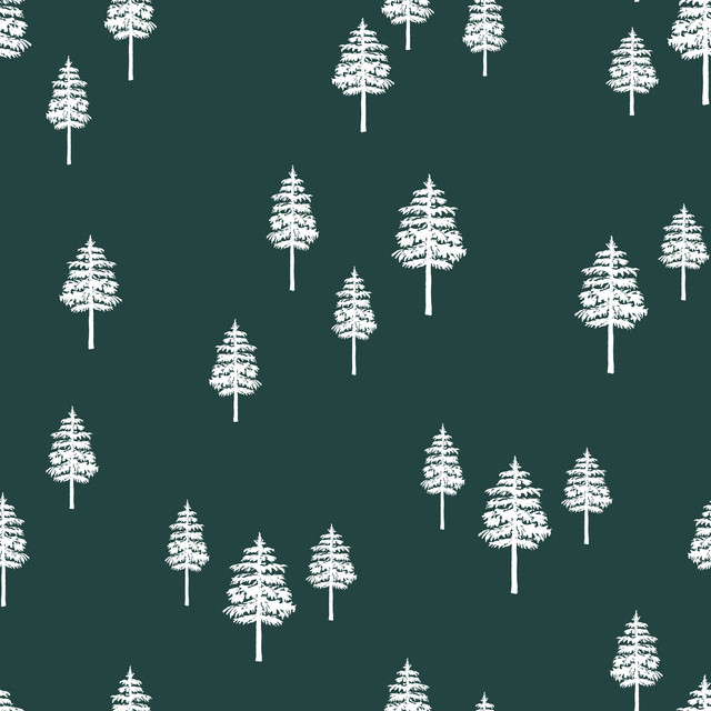 Meterware White Winter Forest fir green