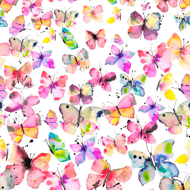 Meterware Spring Watercolor Butterflies