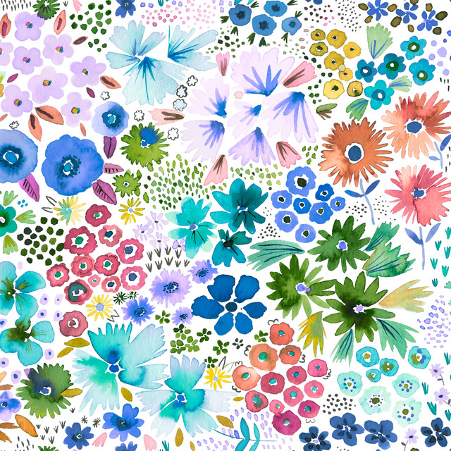 Meterware Artful Spring Flowers Blue