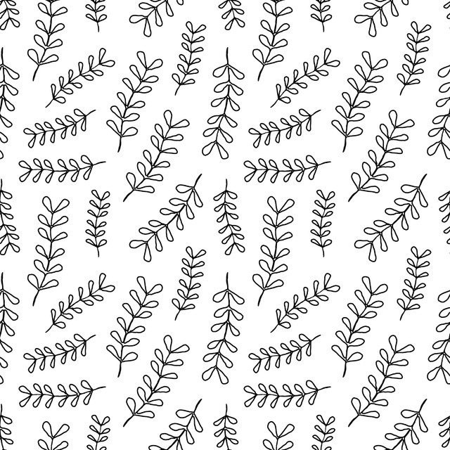 Raffrollo Lined Doodle Leaves black