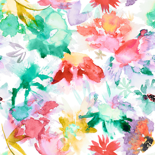 Meterware Watercolor Spring Flowers