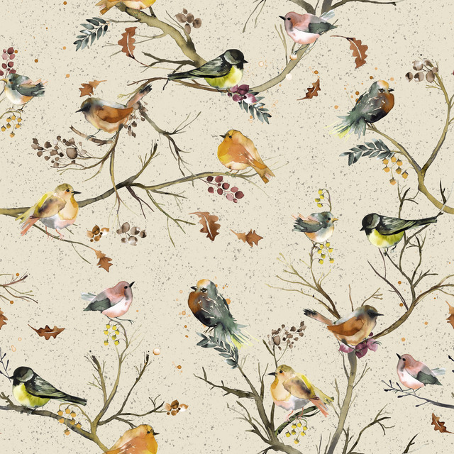 Textilposter Vogel Tier Herbst Cottage