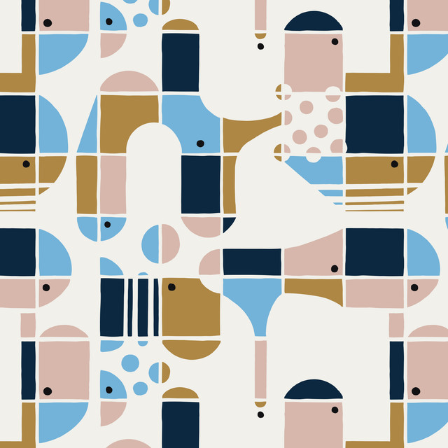 Tischläufer Retro tiles | blau-gelb