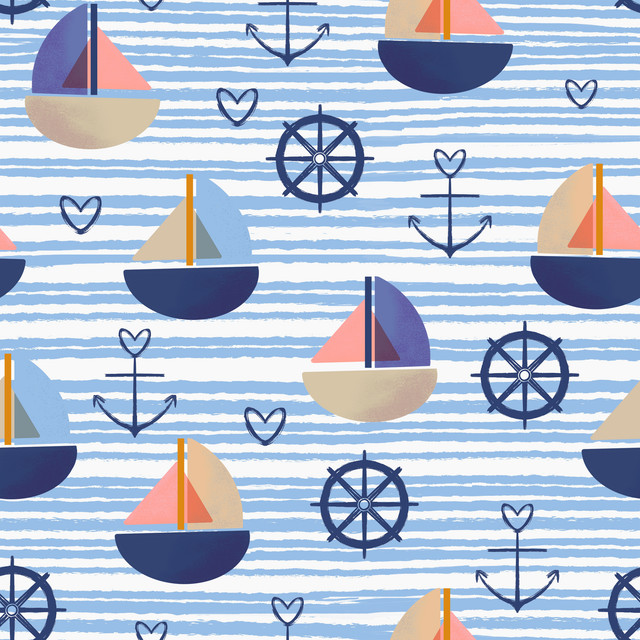 Kissen Boote Anker Wellen Blau
