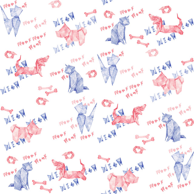Textilposter Origami Dogs and Cats