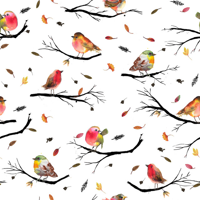 Textilposter Winter Bird Branches Red