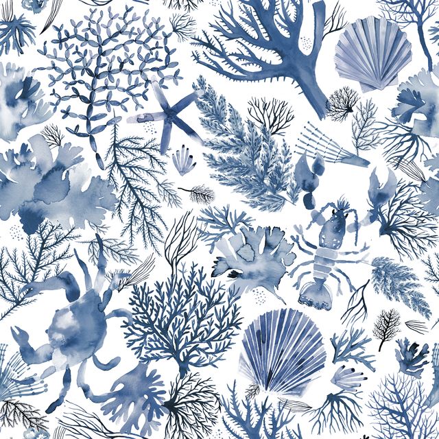 Textilposter Corals and Crabs Blue