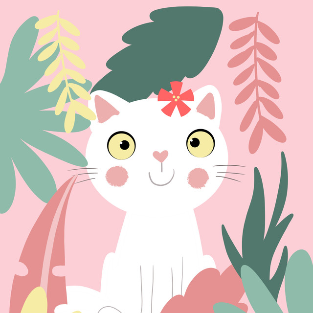 Textilposter Jungel Katze weiß