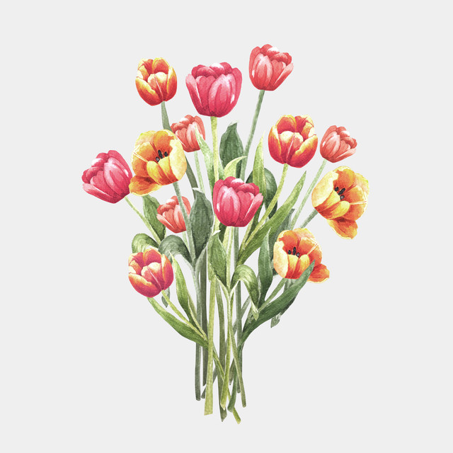 Textilposter Tulpen Blumenstrauß Rot Beige