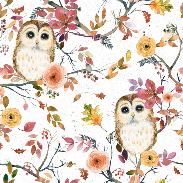 Textilposter Owls Trees Autumn Winter