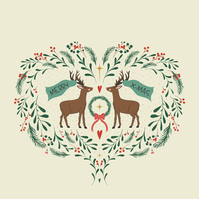 Textilposter Merry Christmas Deer Offwhite