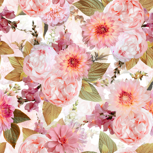 Textilposter Rose und Gold Frühlingsblüten
