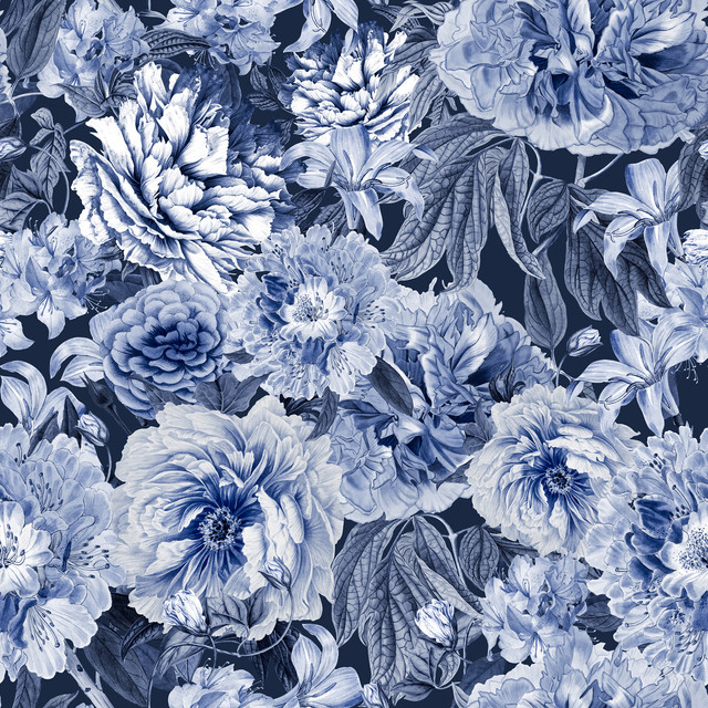 Meterware Nostalgic Blue Flower Garden