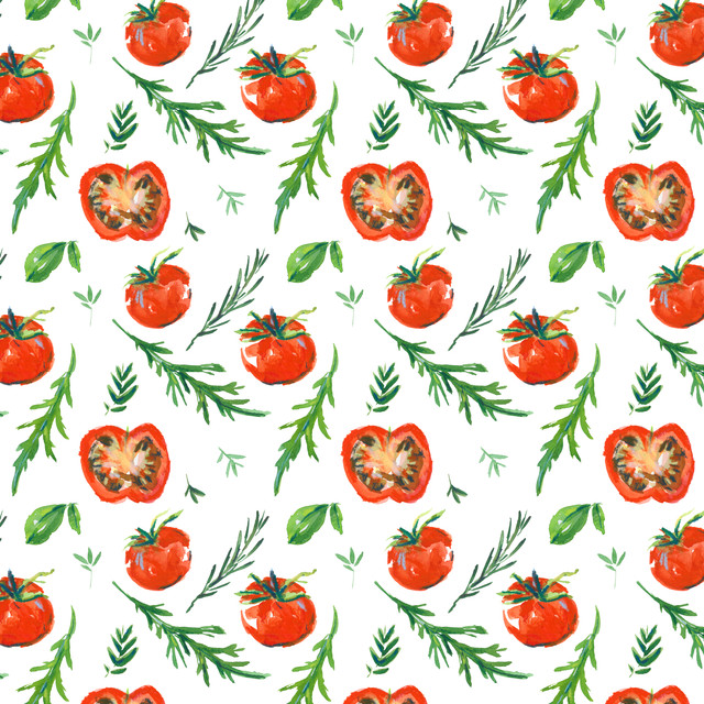 Raffrollo Tomaten und Kräuter Muster Weiß