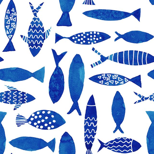 Bodenkissen Fische Allover Blau Weiss