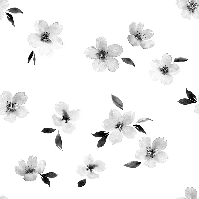 Meterware Kirschblüten Schwarz Weiß