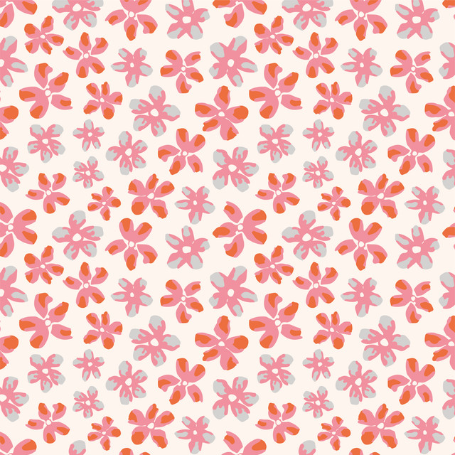 Flächenvorhang Blumen Flowers offwhite & pink