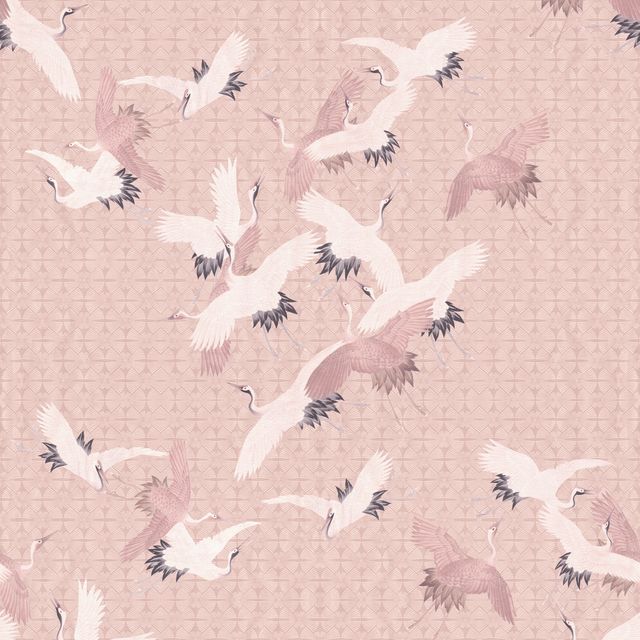 Kissen Japanese Birds Blush Pink