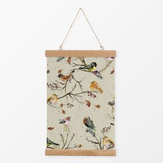 Textilposter Vogel Tier Herbst Cottage