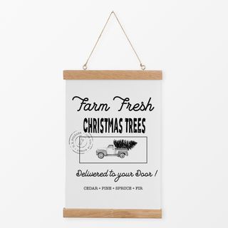 Textilposter Vintage Holidays Farm Trees BW