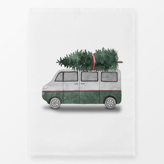 Geschirrtücher Bus mit Weihnachtstanne grün