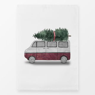 Geschirrtücher Bus mit Weihnachtstanne rot