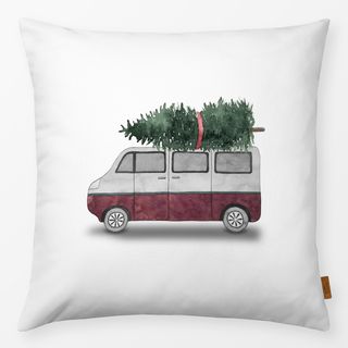 Kissen Bus mit Weihnachtstanne rot