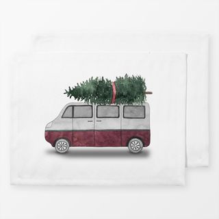 Tischset Bus mit Weihnachtstanne rot