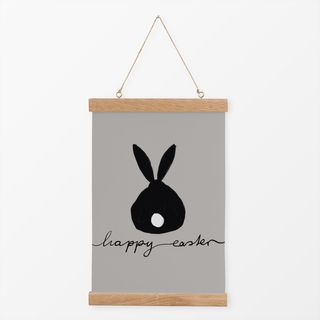 Textilposter Osterhase Happy Easter Grau