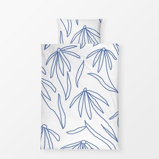 Bettwäsche Blumen & Blätter Weiß Blau