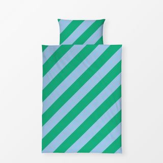 Bettwäsche Diagonale Streifen Grün & Blau