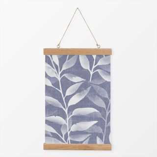 Textilposter Indigo blau Japandi Blätter