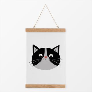 Textilposter Freundliche Katze Schwarz Weiß