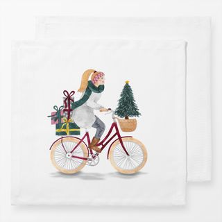 Servietten Cycling Christmas Lady