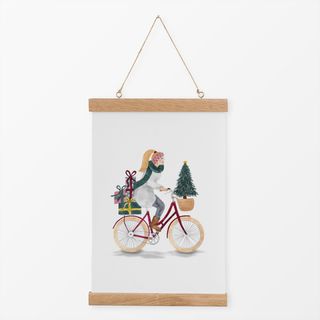 Textilposter Cycling Christmas Lady