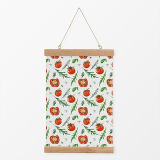 Textilposter Tomaten und Kräuter Muster Weiß