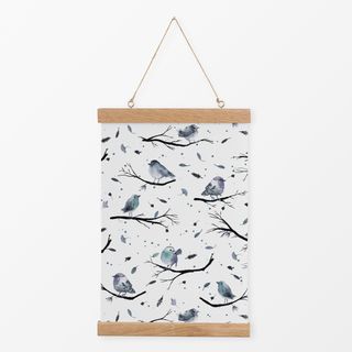 Textilposter Winter Bird Branches White