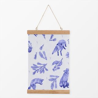 Textilposter Funny Cute Blue Fox in Forest